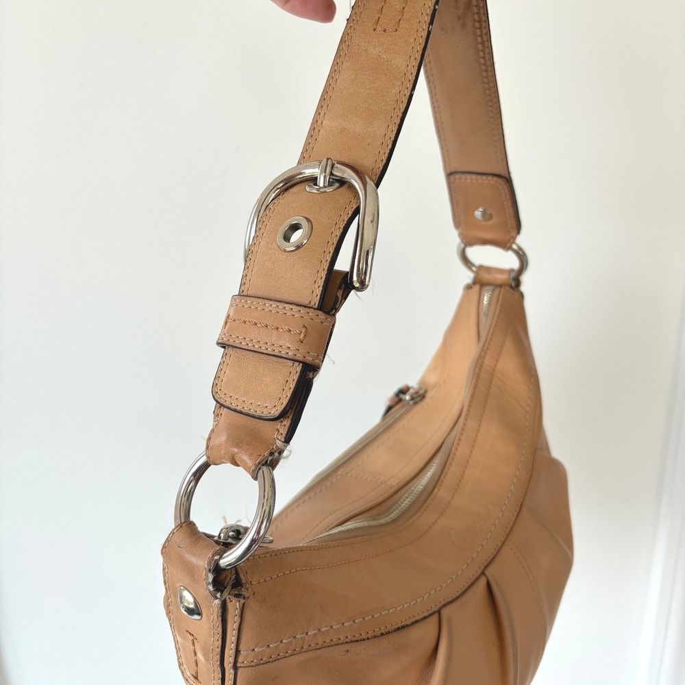 Coach Ergo Pleated Hobo Tan Leather Shoulder Bag F13730 Vintage Buckle Strap - Picture 10 of 15
